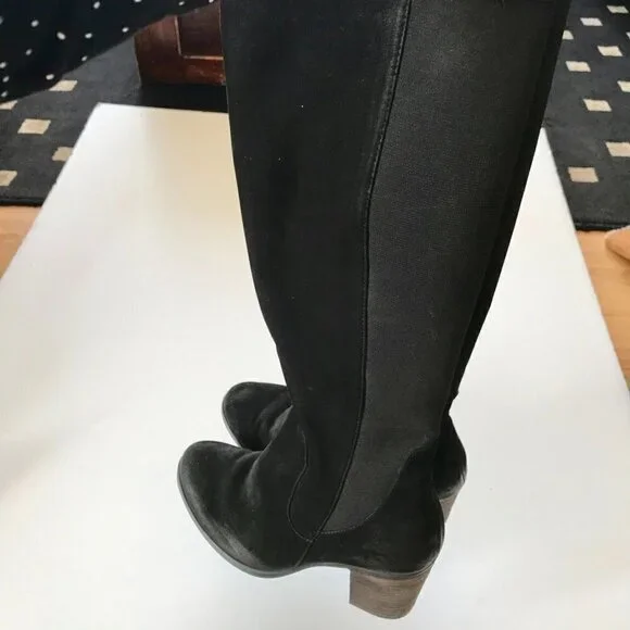 BUENO Black Nubuck Suede Knee-High Stacked Heel Almond Toe Slip-on Elastic EU 39 - Picture 9 of 16